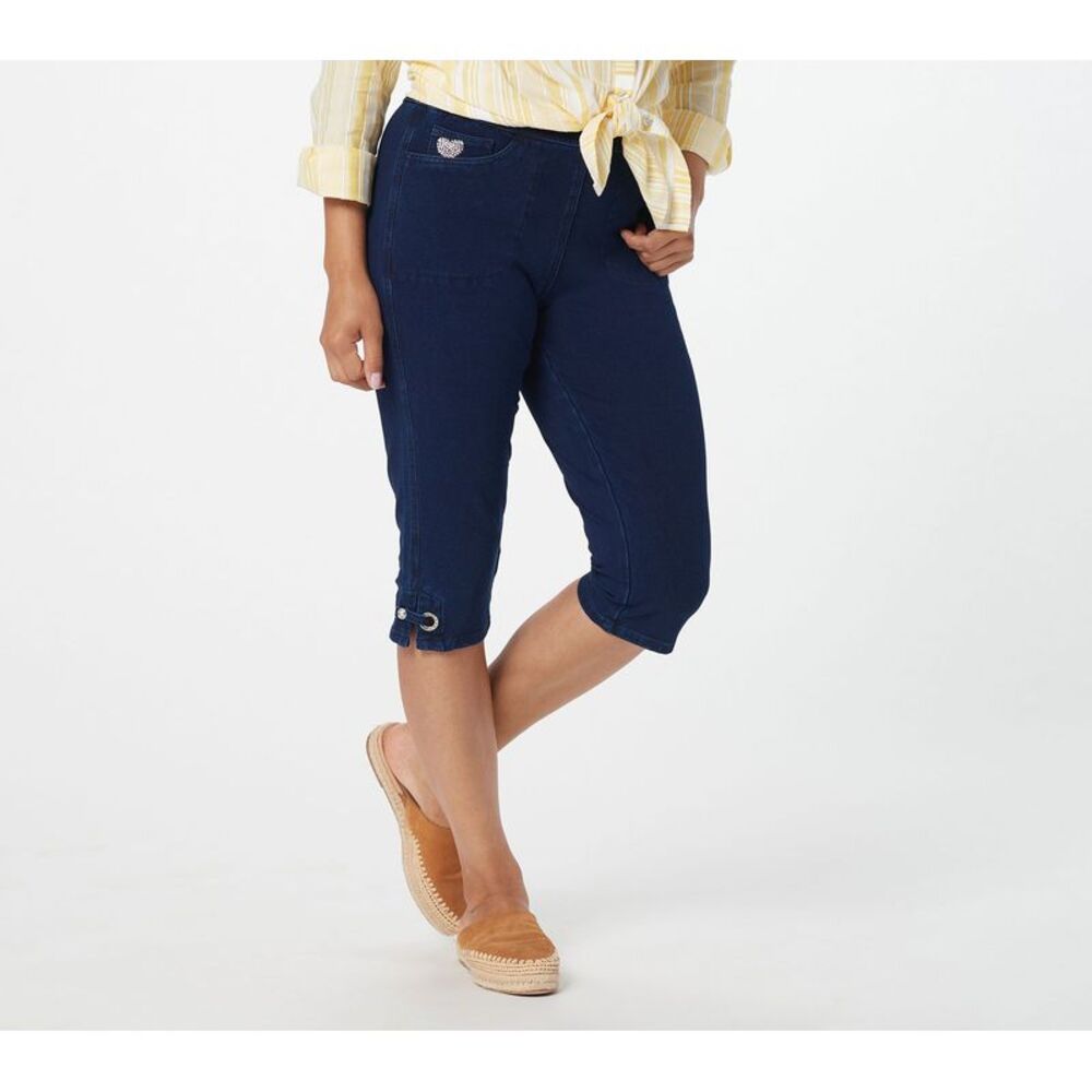 Quacker Factory Women's Pants Sz XL DreamJeannes Pedal Pushers w Blue A393434